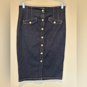 White House Black Market Dark Blue Denim Button-Front Pencil Skirt